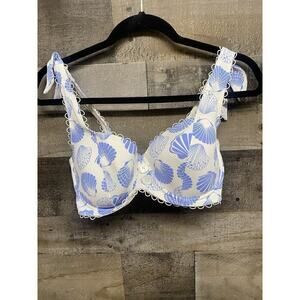 🐚 Ladies Blue White Sea Shell Floozie Frost French Bikini Top Size 32 E